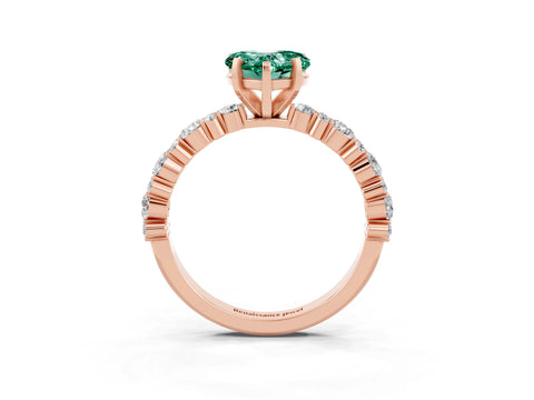 Rose gold Heart Cut Green Sapphire Solitaire with Side Stones, Pave Band, Four-Prong Setting_39
