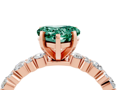 Rose gold Heart Cut Green Sapphire Solitaire with Side Stones, Pave Band, Four-Prong Setting_40