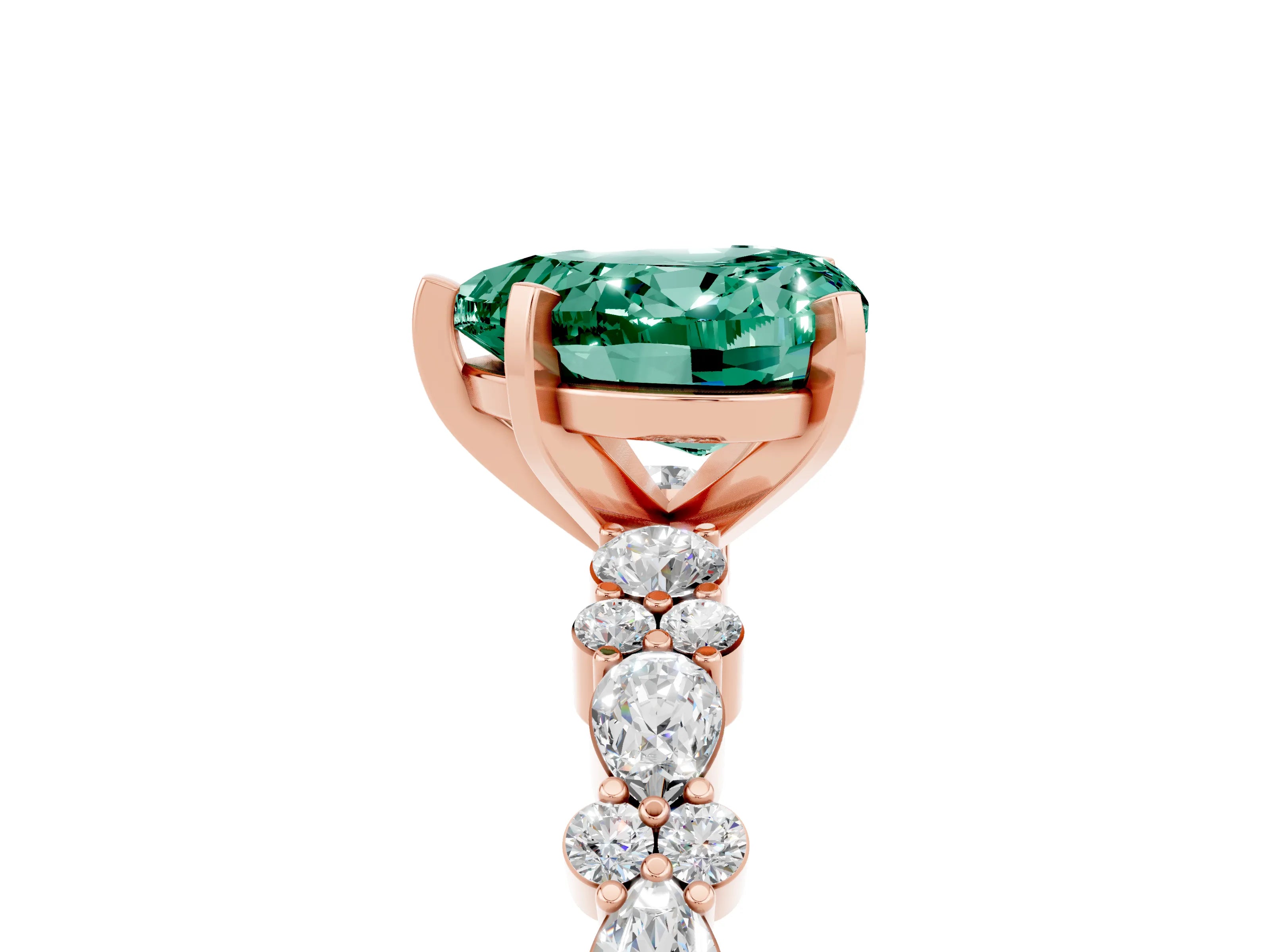 Rose gold Heart Cut Green Sapphire Solitaire with Side Stones, Pave Band, Four-Prong Setting_41