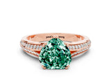 Rose gold Heart Cut Green Sapphire Split Shank Engagement Ring with Pavé Band