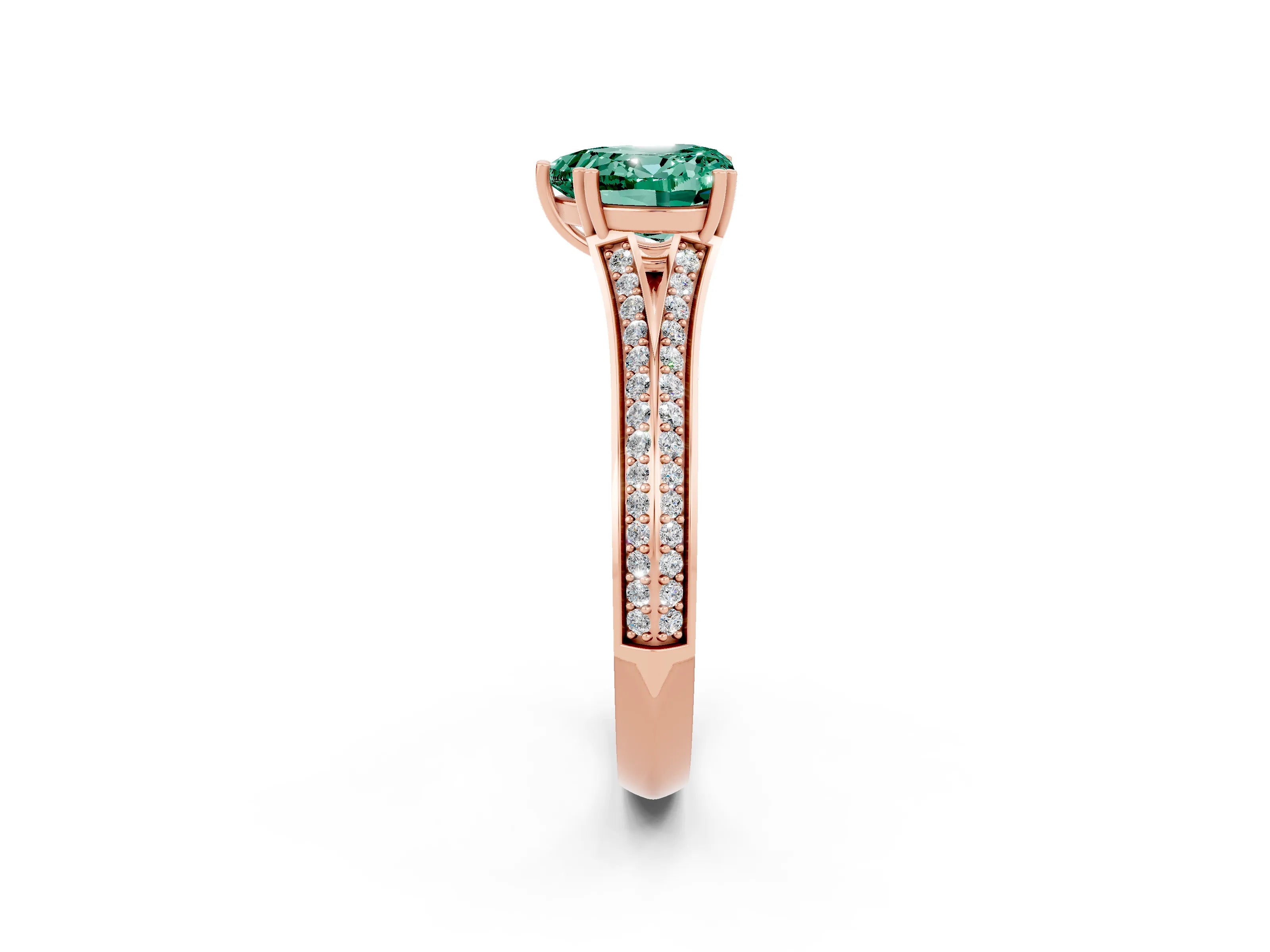 Rose gold Heart Cut Green Sapphire Split Shank Engagement Ring with Pavé Band_2