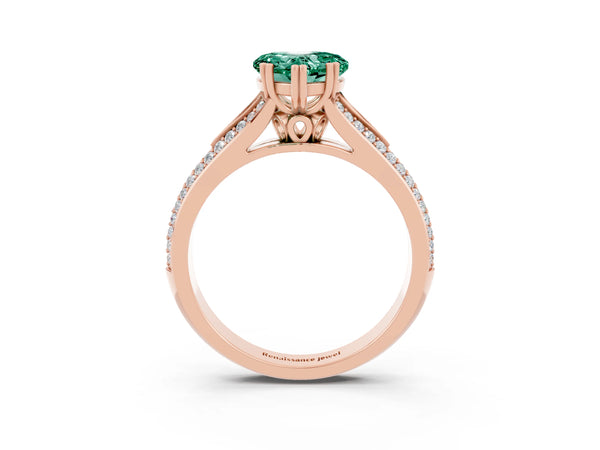 Rose gold Heart Cut Green Sapphire Split Shank Engagement Ring with Pavé Band