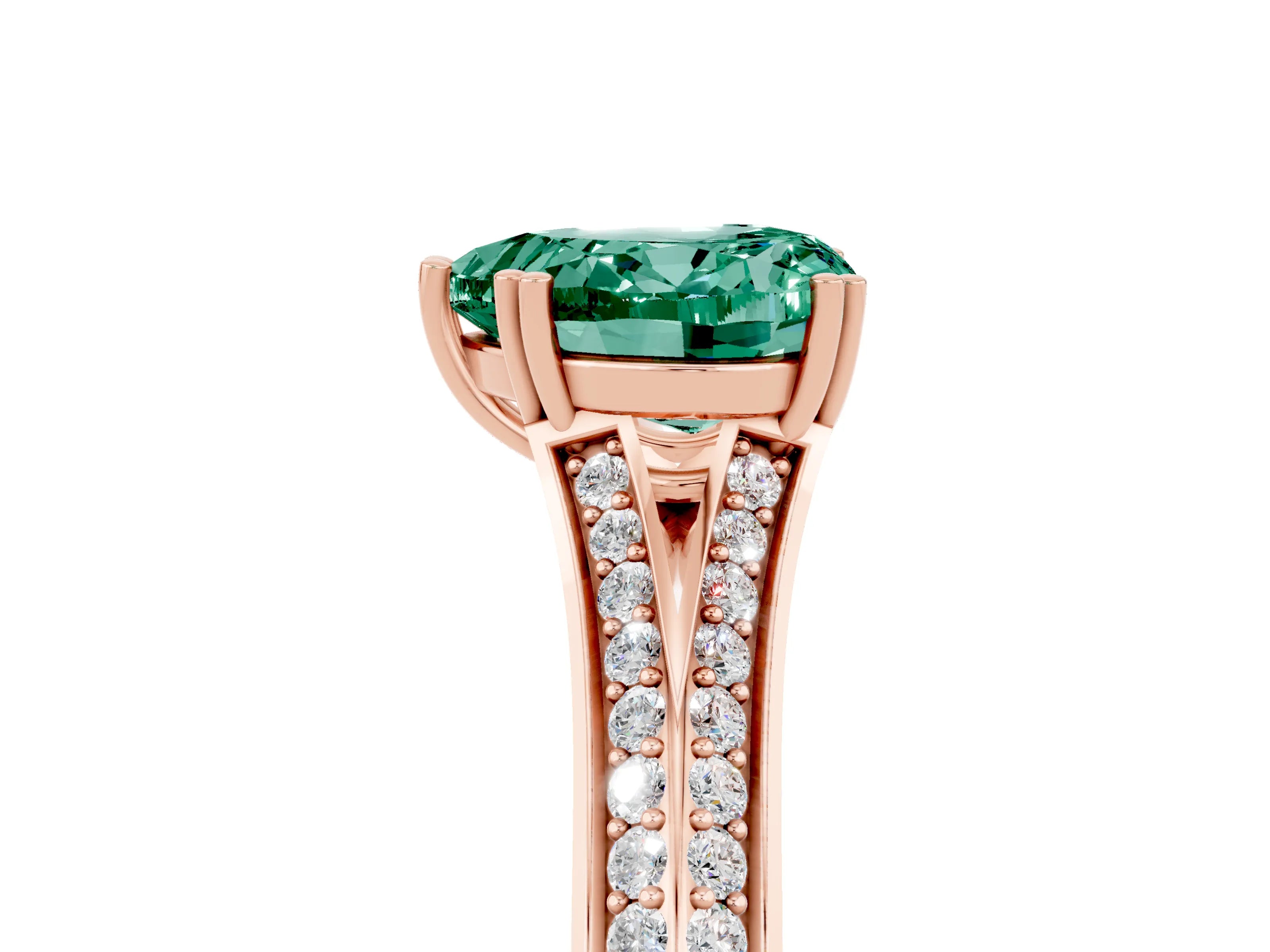 Rose gold Heart Cut Green Sapphire Split Shank Engagement Ring with Pavé Band_5