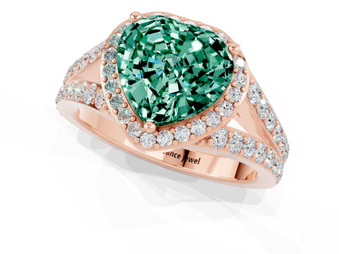 Rose gold Heart Cut Green Sapphire Split Shank Halo Ring with Four-Prong Setting_13