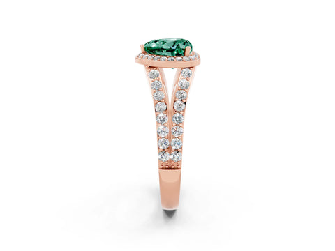Rose gold Heart Cut Green Sapphire Split Shank Halo Ring with Four-Prong Setting_14