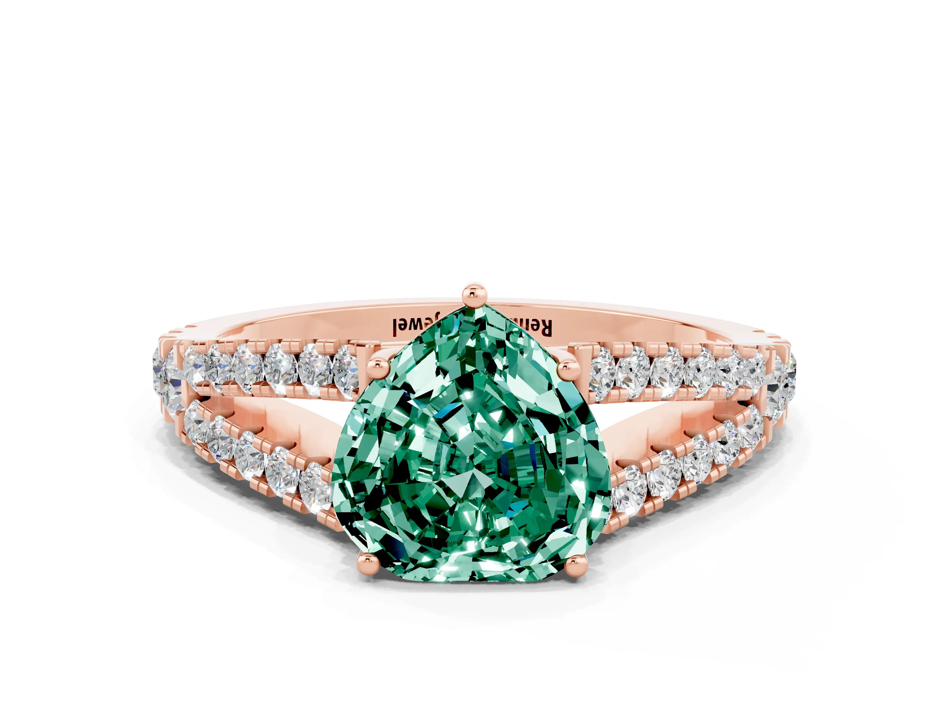 Rose gold Heart Cut Green Sapphire Split Shank Pavé Engagement Ring with Four-Prong Setting_12