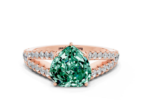 Rose gold Heart Cut Green Sapphire Split Shank Pavé Engagement Ring with Four-Prong Setting_12