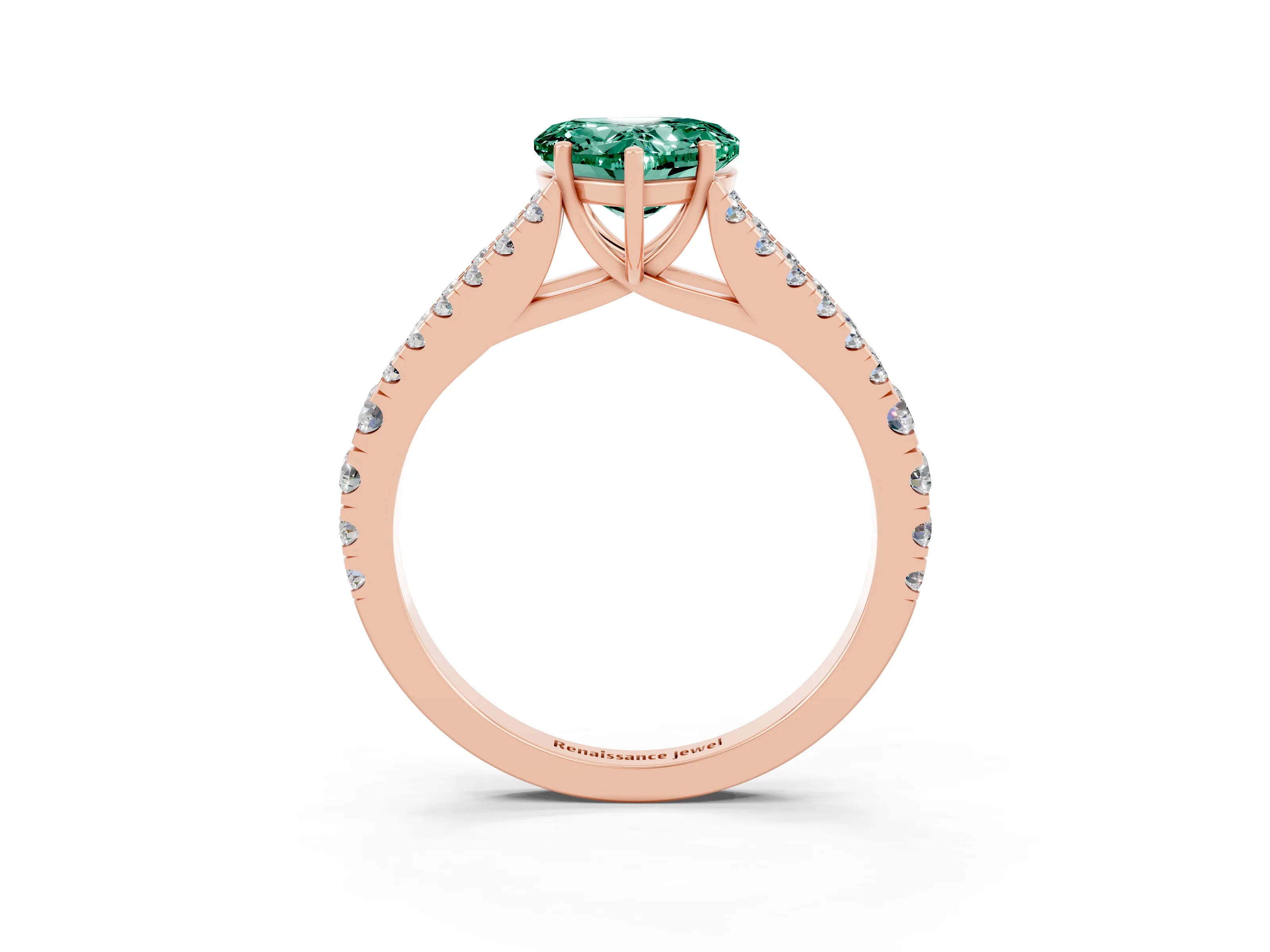Rose gold Heart Cut Green Sapphire Split Shank Pavé Engagement Ring with Four-Prong Setting_15