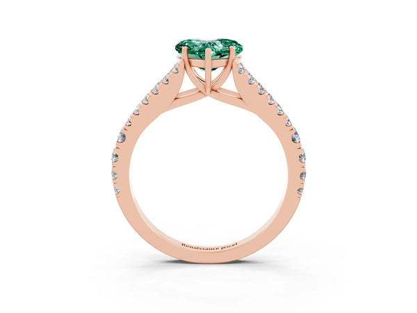 Rose gold Heart Cut Green Sapphire Split Shank Pavé Engagement Ring with Four-Prong Setting