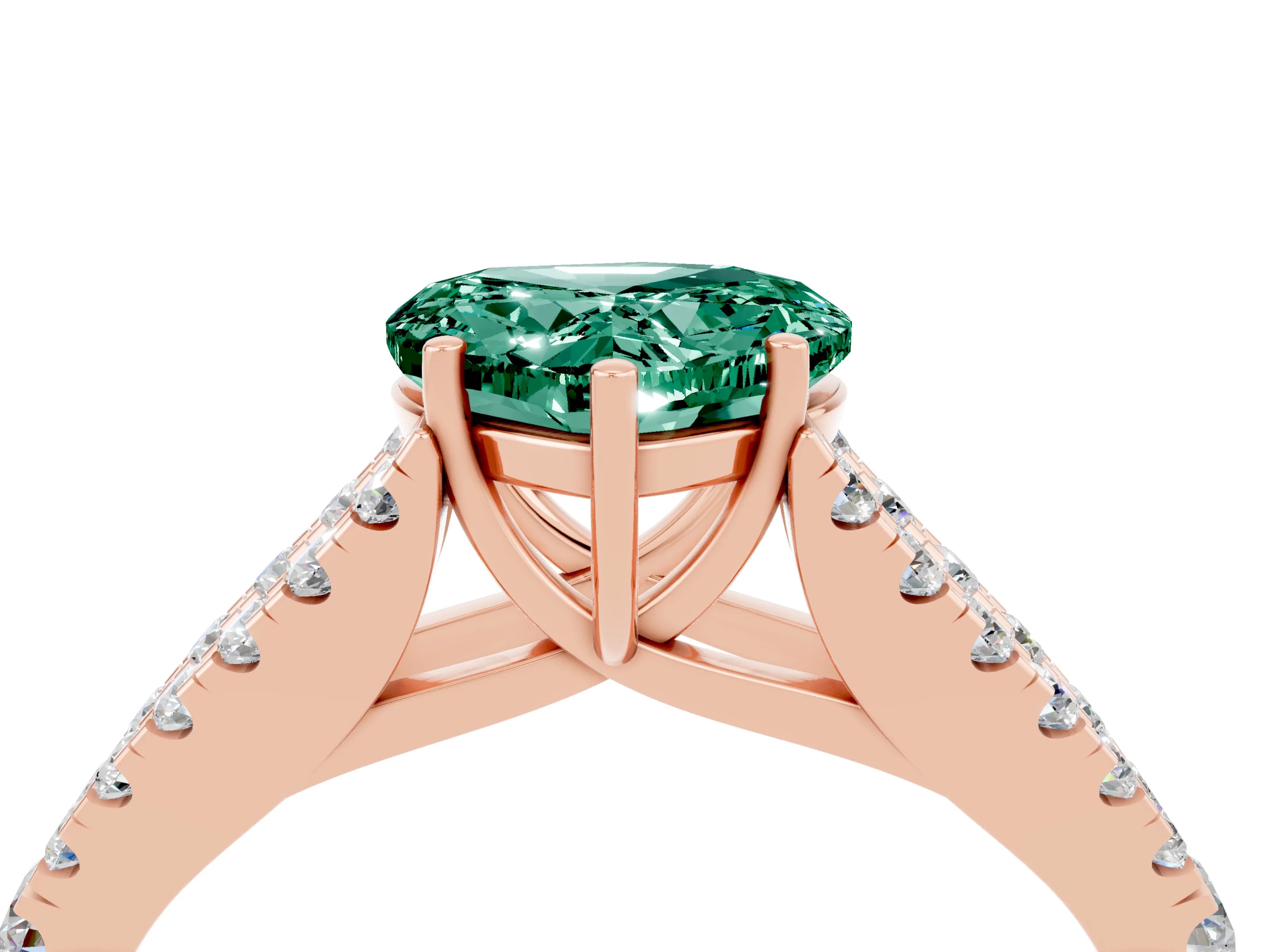 Rose gold Heart Cut Green Sapphire Split Shank Pavé Engagement Ring with Four-Prong Setting_16