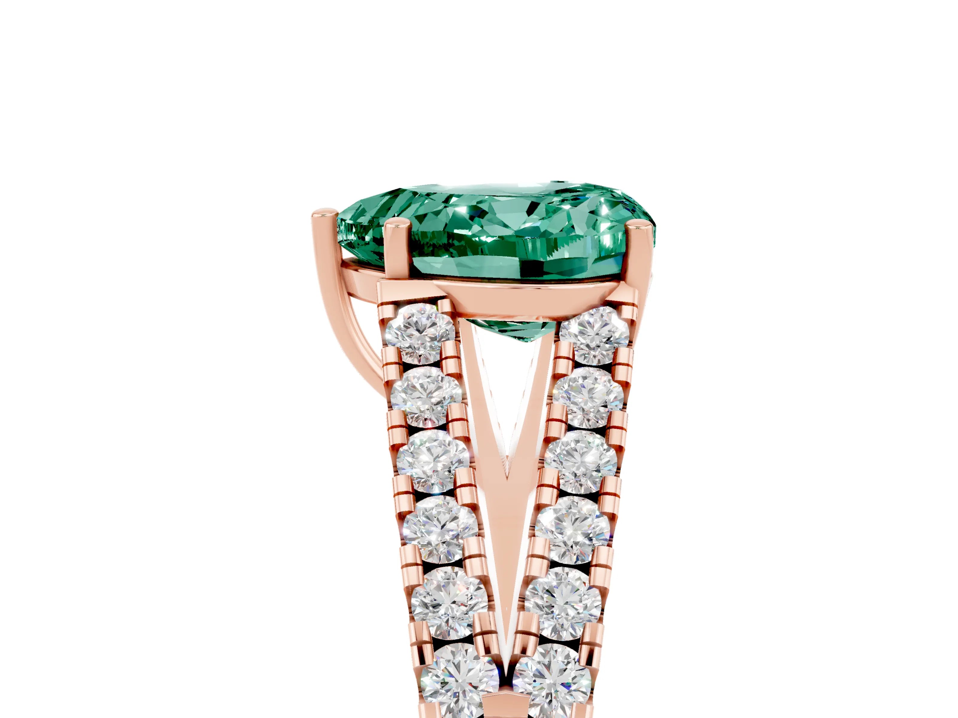 Rose gold Heart Cut Green Sapphire Split Shank Pavé Engagement Ring with Four-Prong Setting_17