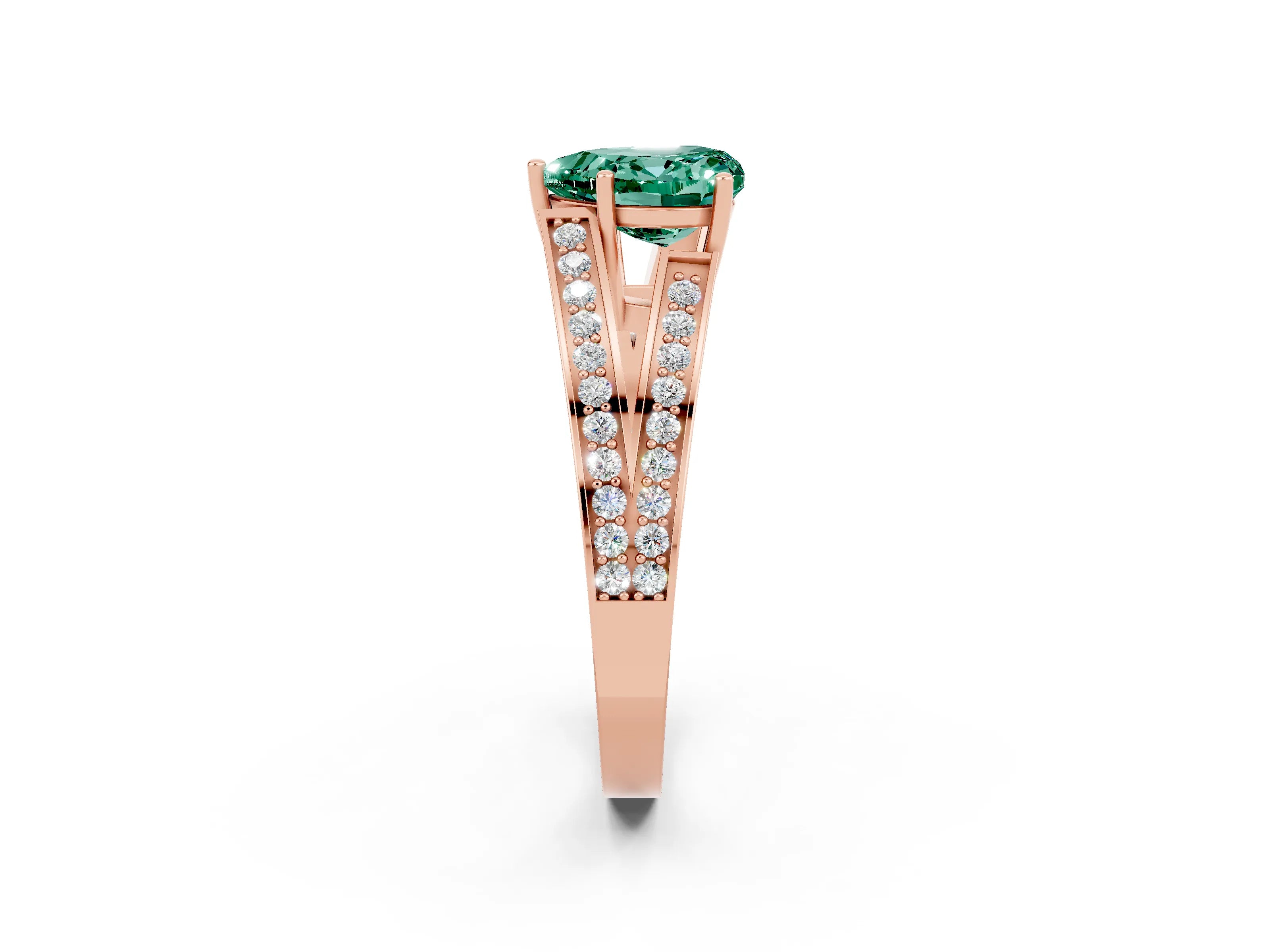 Rose gold Heart Cut Green Sapphire Split Shank Ring with Pavé Band and Four-Prong Setting_2