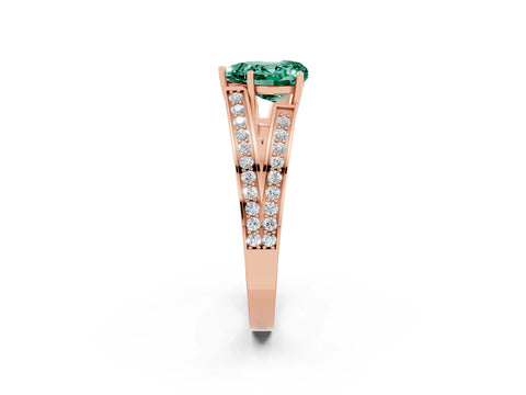 Rose gold Heart Cut Green Sapphire Split Shank Ring with Pavé Band and Four-Prong Setting_2