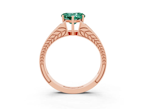 Rose gold Heart Cut Green Sapphire Split Shank Ring with Pavé Band and Four-Prong Setting_3
