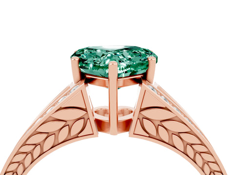 Rose gold Heart Cut Green Sapphire Split Shank Ring with Pavé Band and Four-Prong Setting_4