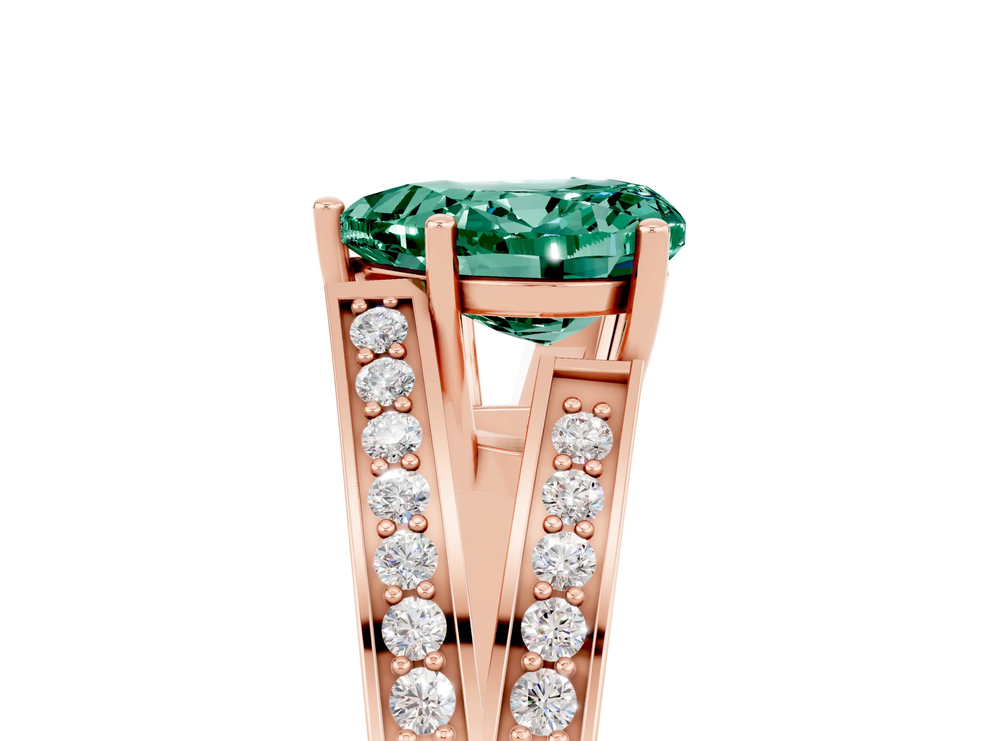 Rose gold Heart Cut Green Sapphire Split Shank Ring with Pavé Band and Four-Prong Setting_5