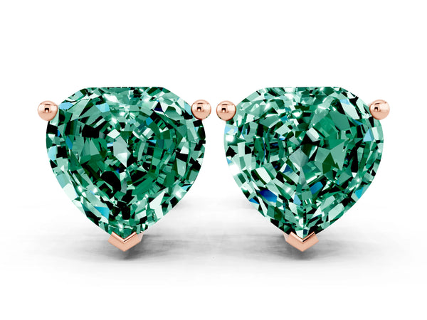 Rose gold Heart Cut Green Sapphire Stud Earrings