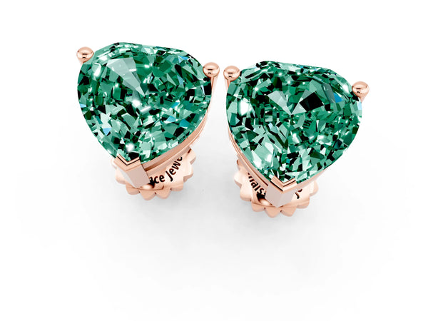 Rose gold Heart Cut Green Sapphire Stud Earrings