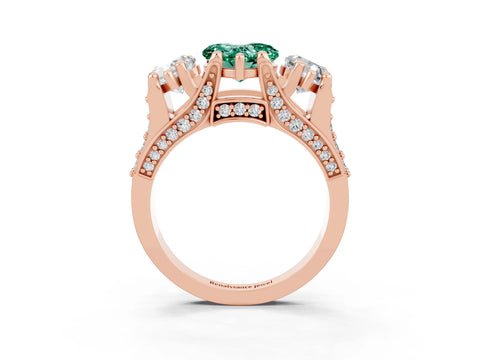 Rose gold Heart Cut Green Sapphire Three-Stone Ring with Channel Set Band and Four-Prong Setting_3