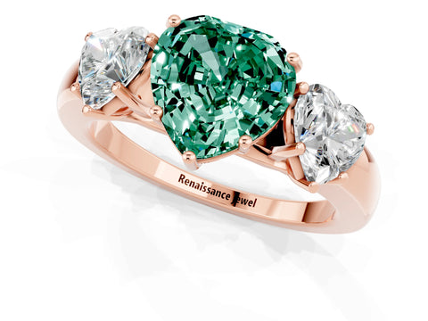 Rose gold Heart Cut Green Sapphire Three-Stone Ring with Four-Prong Setting and Classic Band_1