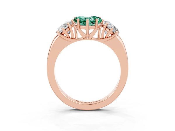 Rose gold Heart Cut Green Sapphire Three-Stone Ring with Four-Prong Setting and Classic Band