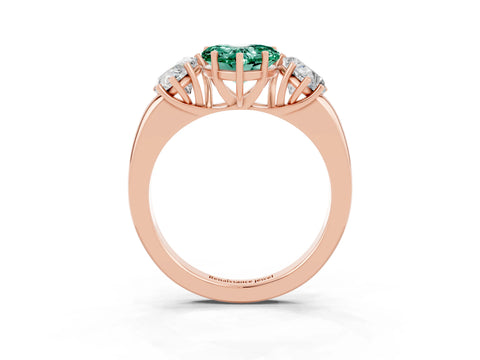 Rose gold Heart Cut Green Sapphire Three-Stone Ring with Four-Prong Setting and Classic Band_3
