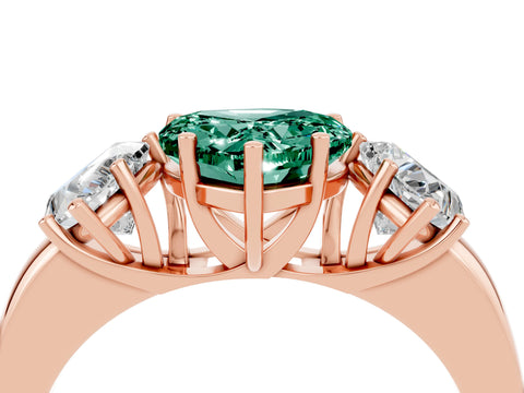 Rose gold Heart Cut Green Sapphire Three-Stone Ring with Four-Prong Setting and Classic Band_4