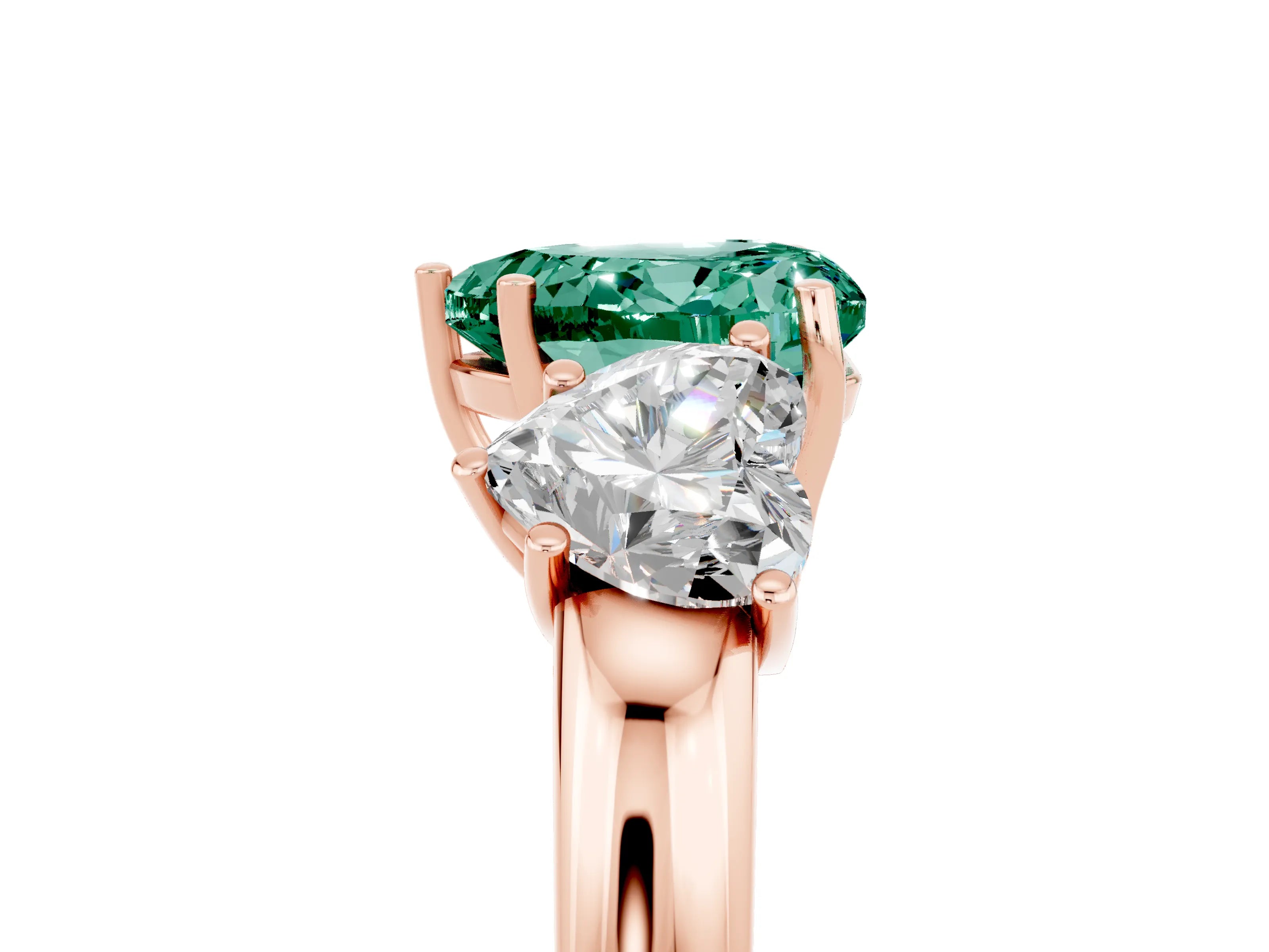 Rose gold Heart Cut Green Sapphire Three-Stone Ring with Four-Prong Setting and Classic Band_5