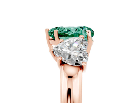 Rose gold Heart Cut Green Sapphire Three-Stone Ring with Four-Prong Setting and Classic Band_5