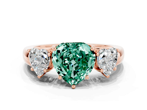 Rose gold Heart Cut Green Sapphire Three-Stone Ring with Four-Prong Setting and Classic Band