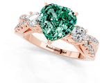 Rose gold Heart Cut Green Sapphire Three-Stone Ring with Pavé Split Shank and Four-Prong Setting_1