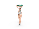 Rose gold Heart Cut Green Sapphire Three-Stone Ring with Pavé Split Shank and Four-Prong Setting_2
