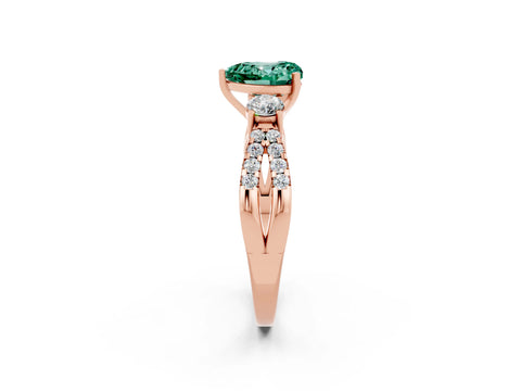 Rose gold Heart Cut Green Sapphire Three-Stone Ring with Pavé Split Shank and Four-Prong Setting_2