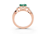 Rose gold Heart Cut Green Sapphire Three-Stone Ring with Pavé Split Shank and Four-Prong Setting_3