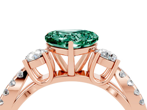 Rose gold Heart Cut Green Sapphire Three-Stone Ring with Pavé Split Shank and Four-Prong Setting_4