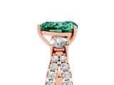 Rose gold Heart Cut Green Sapphire Three-Stone Ring with Pavé Split Shank and Four-Prong Setting_5