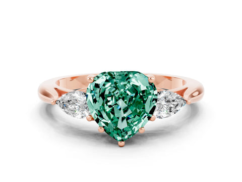 Rose gold Heart Cut Green Sapphire Three-Stone Ring with Pear Side Stones and Four-Prong Setting_12