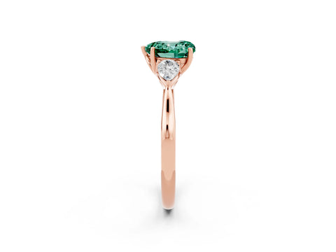 Rose gold Heart Cut Green Sapphire Three-Stone Ring with Pear Side Stones and Four-Prong Setting_14