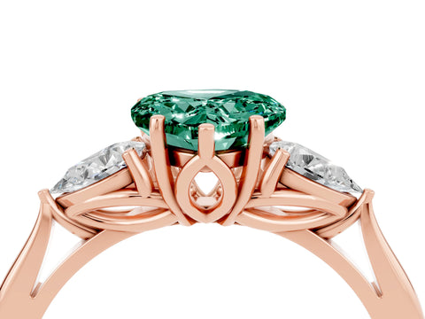 Rose gold Heart Cut Green Sapphire Three-Stone Ring with Pear Side Stones and Four-Prong Setting_16