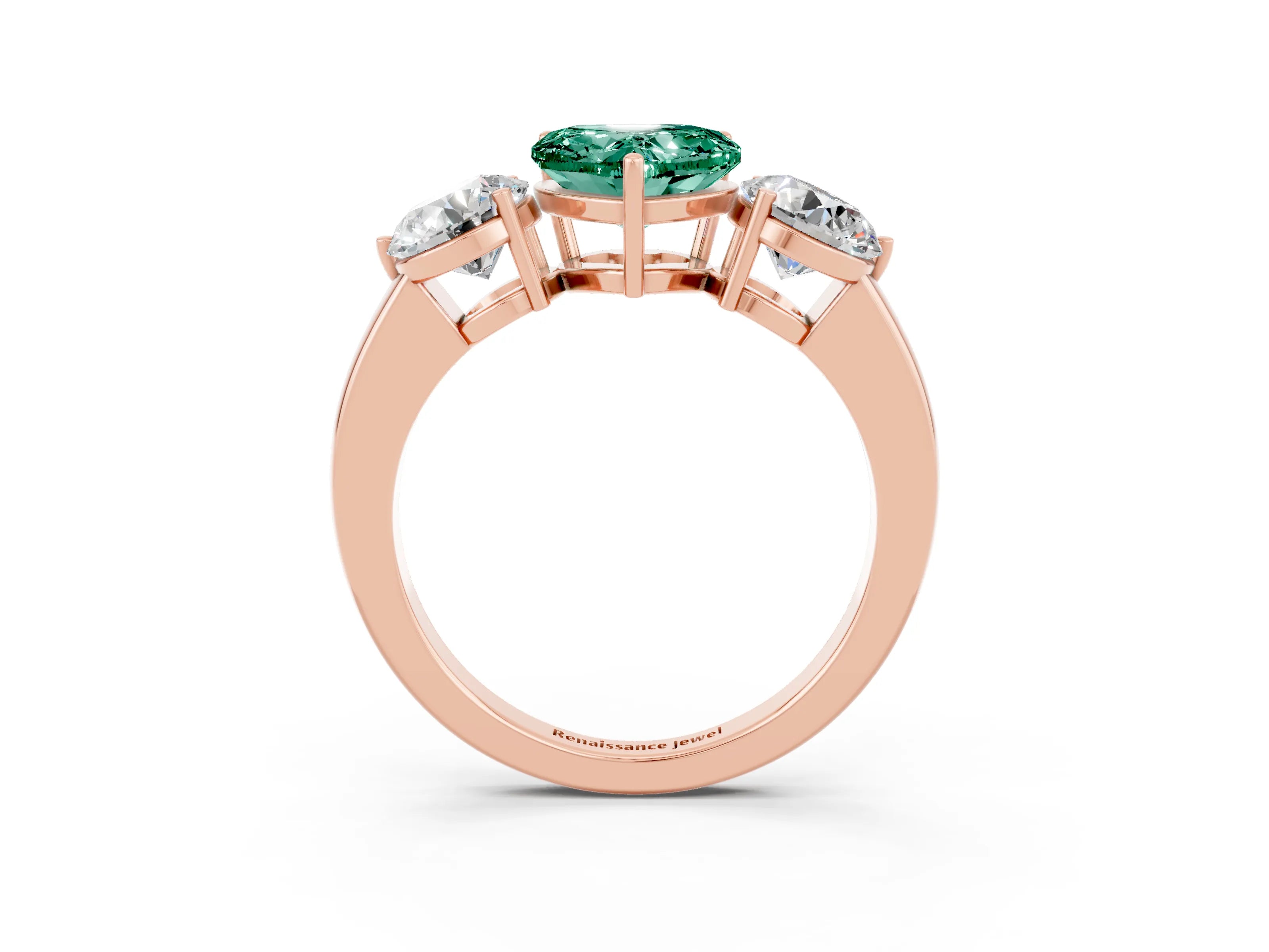 Rose gold Heart Cut Green Sapphire Three-Stone Ring with Prong Setting and Classic Band_3