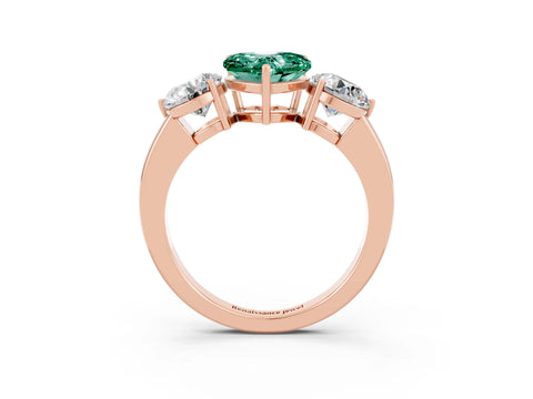 Rose gold Heart Cut Green Sapphire Three-Stone Ring with Prong Setting and Classic Band_3