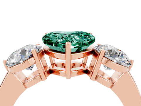 Rose gold Heart Cut Green Sapphire Three-Stone Ring with Prong Setting and Classic Band_4