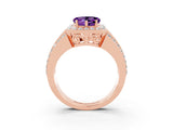 Rose gold Heart Cut Halo Amethyst Ring with Split Shank and Four-Prong Setting_3