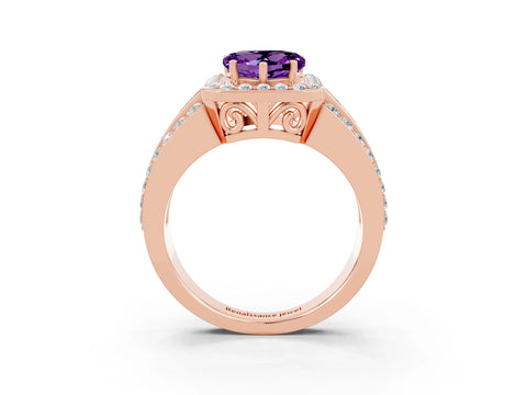 Rose gold Heart Cut Halo Amethyst Ring with Split Shank and Four-Prong Setting_3