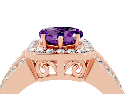 Rose gold Heart Cut Halo Amethyst Ring with Split Shank and Four-Prong Setting_4