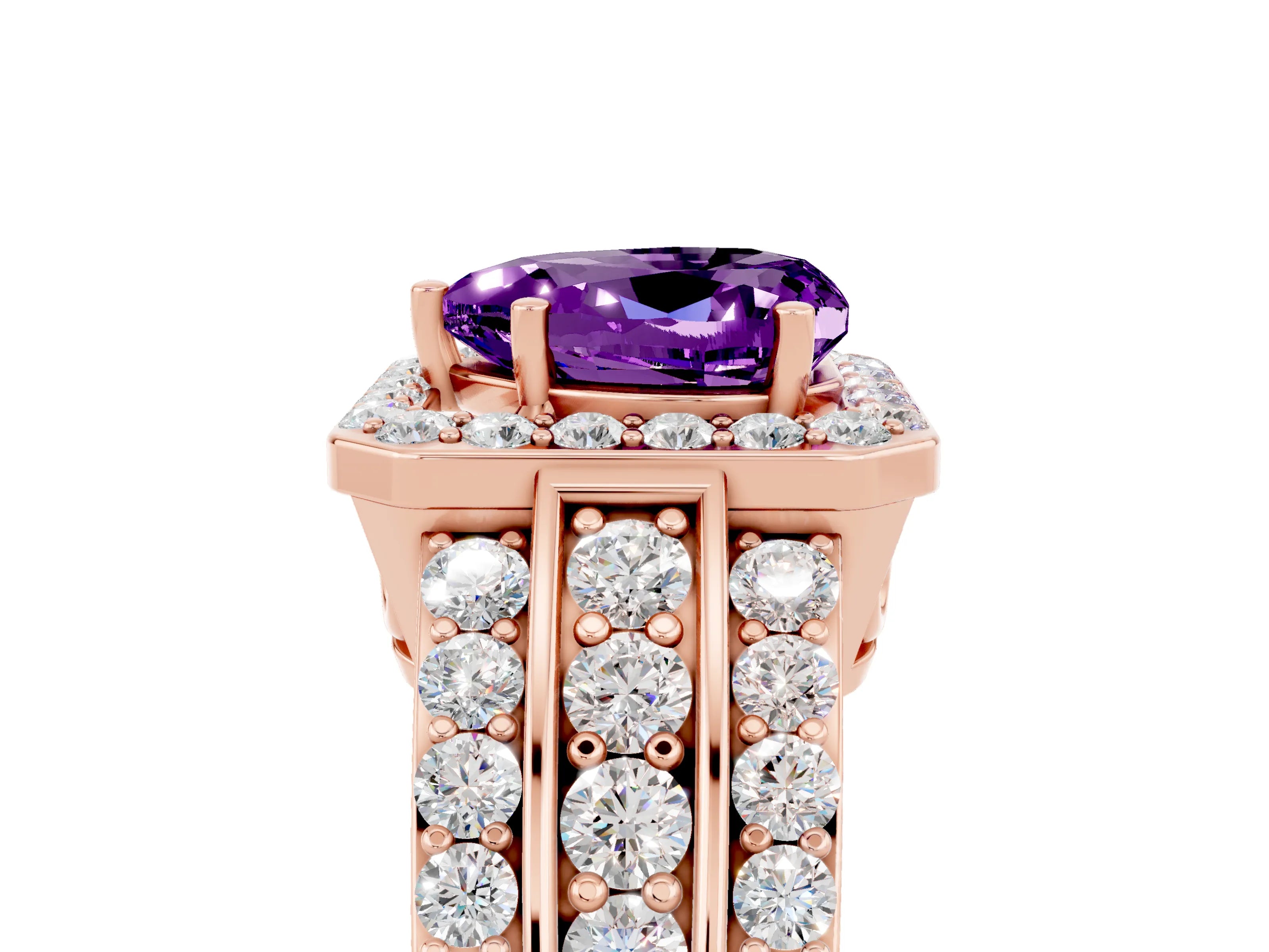 Rose gold Heart Cut Halo Amethyst Ring with Split Shank and Four-Prong Setting_5