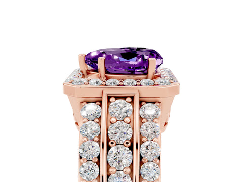 Rose gold Heart Cut Halo Amethyst Ring with Split Shank and Four-Prong Setting_5