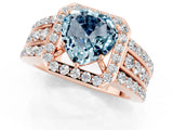 Rose gold Heart Cut Halo Aquamarine Ring with Split Shank and Four-Prong Setting_1