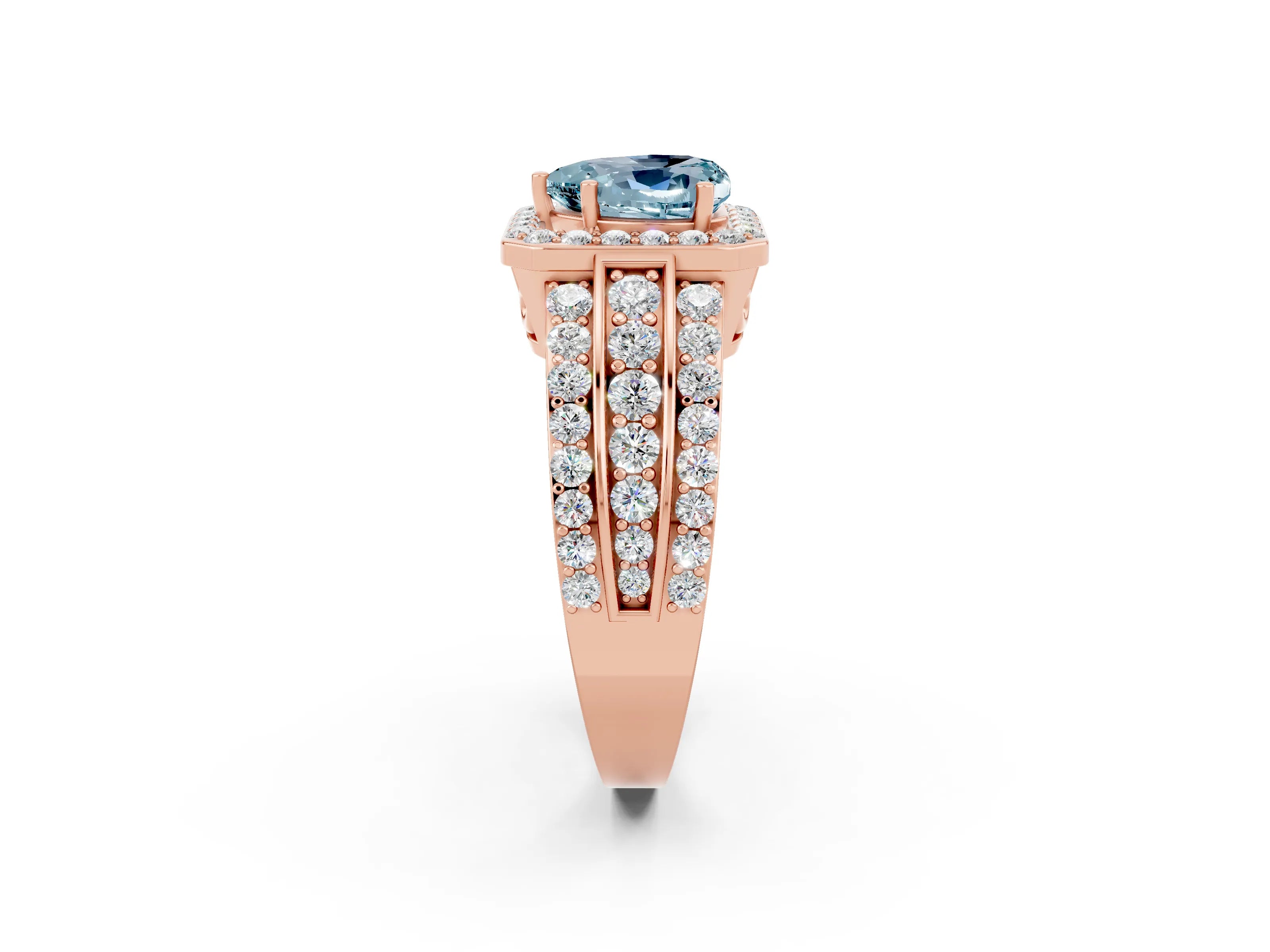 Rose gold Heart Cut Halo Aquamarine Ring with Split Shank and Four-Prong Setting_2