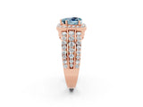 Rose gold Heart Cut Halo Aquamarine Ring with Split Shank and Four-Prong Setting_2